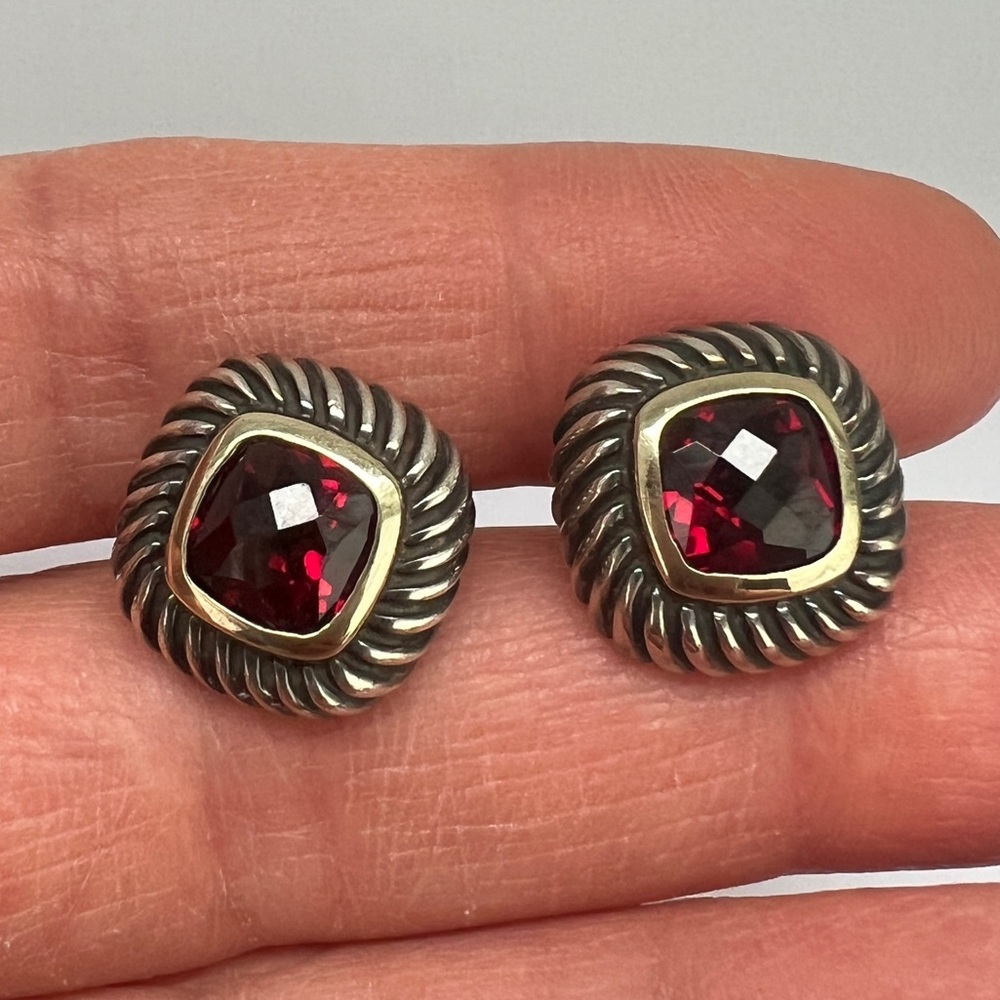 David Yurman 14K Yellow Gold and Sterling  Vintage Albion Red Garnet Earrings